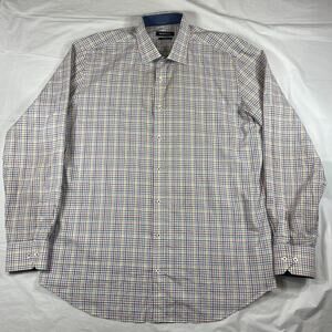 Bugatchi Shaped Fit Multicolor Check Button Down Shirt Men’s Large 100% Cotton
